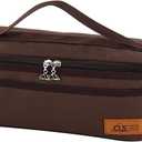 Camping Travel Cooking Utensils Organizer Travel Bag with Net Pockets, Portable Pouch for BBQ Camp Cookware Kitchen Kit,13x5.1x4.9inch (Oxford Cloth, Nylon, Metal) (Brown)