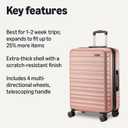 Amazon Basics 26" Hardside Medium Checked Luggage, Expandable Hardshell Suitcase with Telescoping Handle, Scratch-Resistant Surface, Four Multi-directional Wheels, Rose Gold