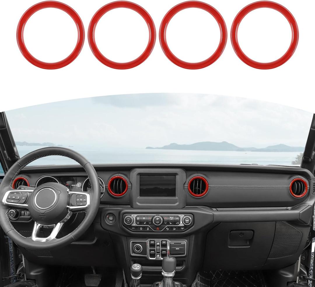 RT-TCZ for Wrangler JL Dash Air Vents Cover Trim Stickers Red for Jeep Wrangler JL JLU Gladiator JT 2018-2023 Red Interior Accessories 4pcs