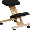 Flash Furniture Posey Mobile Wooden Kneeling Office Chair for Improved Posture, Height-Adjustable Ergonomic Office Kneeling Chair, Natural/Black