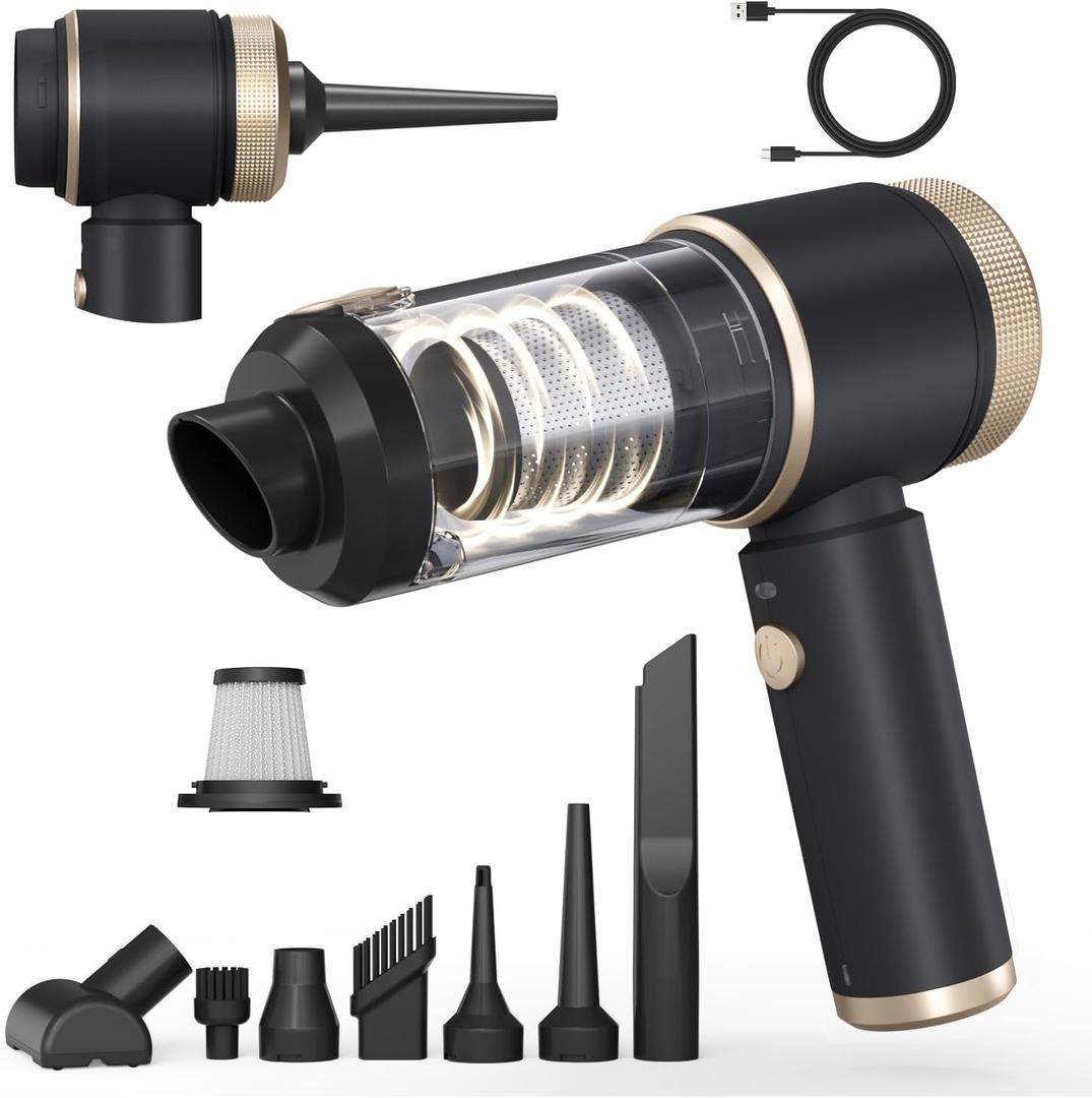 Car Vacuum Portable Cordless,16000PA Strong Suction Handheld Car Cleaner with Dual HEPA Filters,LED Light,Type-C Charging Mini Vacuum, One-Click Empty Compact for Home Cleaning and Office New Black