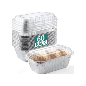 NEEBAKE 60 Pack 6x3.5x2 Disposable Aluminum Loaf Pans with Lids Small-Aluminum-Foil-Pans-Tin-Foil-Baking-Pans-Tin-Trays-Food-Containers-for-Baking-Cakes-Bread-Meat-Loaves