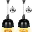 Nuanchu 2 Pack Hanging Food Heat Lamp Retractable with 250w Heating Bulb Commercial Infrared Food Service Warmer Fry Heating Light for Buffet Restaurant Kitchen Use(Black,Dia 29cm)