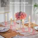 Glasseam Glass Tapered Candlestick Holders: 10 Pcs Ribbed Pink Candle Sticks Holder Decor Modern Fluted Taper Candle Holders Set for Table Centerpiece Pink Wedding Decor Valentine Dinner Parties