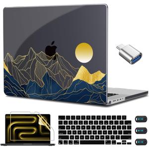 CISSOOK for MacBook Pro 14 inch 2025 2024 2023 2022 2021 Release Model M5 M4 M3 M2 M1, Plastic Hard Shell Case Keyboard Cover Screen Protector for MacBook Pro 14", Mountain &Raised Sun