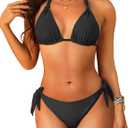Women Halter Bikini Set - Two Piece Triangle Swimsuit Tie Bathing Suit 2025 Cute Swimwear (Large, Black)