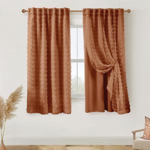 Rustic Retro Black Out Curtains 63 Inch Long for Bedroom Windows,Room Darkening Boho Terracotta Fun Pattern Funky Blackout Lined with Sheer Curtains 63 Inch Length for Living Room 2 Panels Set