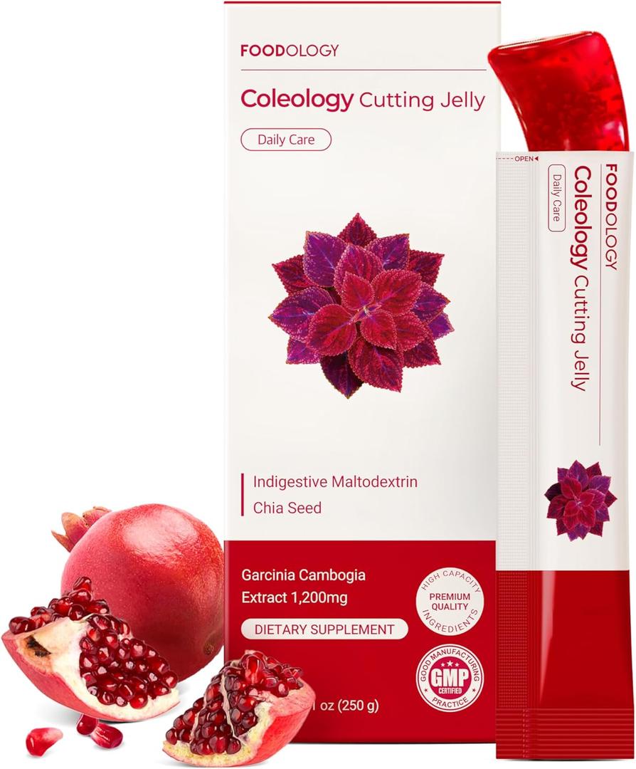 FOODOLOGY Coleology Cutting Stick Jelly (Pomegranate)  Dietary Fiber Supplement for Healthy Weight Management, Chia Seeds & Garcinia Cambogia, Korean Beauty with Collagen  10 Sticks