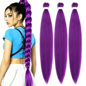 Pre Stretched Braiding Hair Extensions 3 Packs 20 Inch Purple Braiding Hair Synthetic Braids Hair Extension for Women Hot Water Setting(20Inch,III Purple)