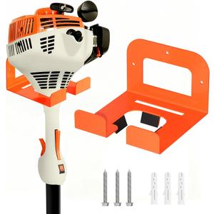 Weed Eater Hanger, Garage Organizer Trimmer Rack, Matel Wall Hooks Weed Wacker Holder, Heavy Duty Garden Tool Organizer for Grass Trimmer, Hedge Trimmer, Garage Tools Storage, Orange 1-Pack