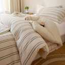 Cyusri Cotton Stripe King Comforter Set - Soft Lightweight Bedding 3 Pieces Dyed Bed Set with 2 Pillow Shams,Reversible All Season Farmhouse Down Alternative(King Size 104"x90" Beige)