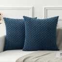 Kevin Textile Pack of 2 Blue Corduroy Decorative Throw Pillow Covers 16x16 Inch Soft Boho Striped Pillow Covers Modern Farmhouse Home Decor for Autumn Sofa Living Room Couch Bed