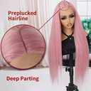 Maycaur 30 Inch Pink Hair Synthetic Lace Front Wigs with Baby Hair Light Yaki Glueless HD Lace Wigs Natural Hairline Pre-Plucked Long Straight Wigs for Black Women