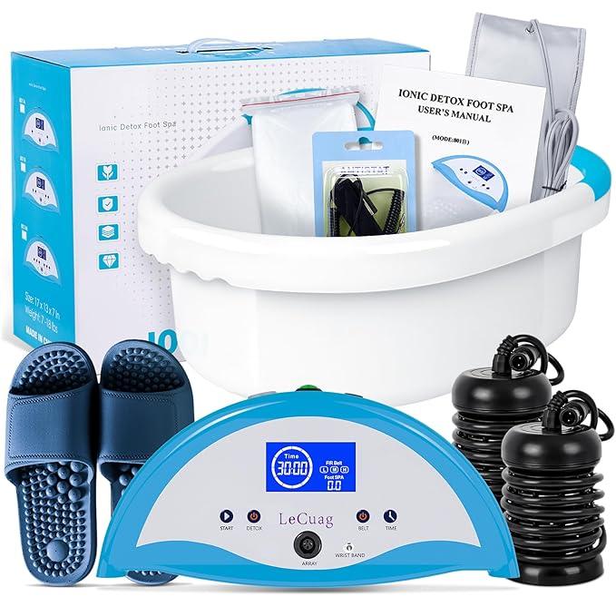 Ionic Foot Bath Detox Machine, Ion Foot Spa Machine for Home Use, Include Detox Foot Bath Soak Tub, Massage Slippers, Heating Waist Belt, 2 Super Ion Arrays, Perfect for Seniors/Parents