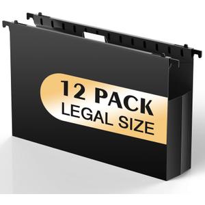 Extra Capacity Legal Size Hanging File Folders,12 Pack Reinforced Plastic Hanging Folder, Heavy Duty 2 Inch Expansion, Filing Cabinet Folders for Bulky Files, Medical Charts, Black (Black (With Side))