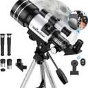 70mm Aperture 400mm Refractor Telescope (24X-180X) for Astronomy Beginners, Portable with Adjustable Tripod & Wireless Remote