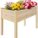 LZRS 40.5x20.5x30 inches Raised Garden Bed Elevated Wooden Planter Box Stand with Legs for Herbs,Vegetables,Flowers,Great for Outdoor Patio, Deck,220lb Capacity,Natural