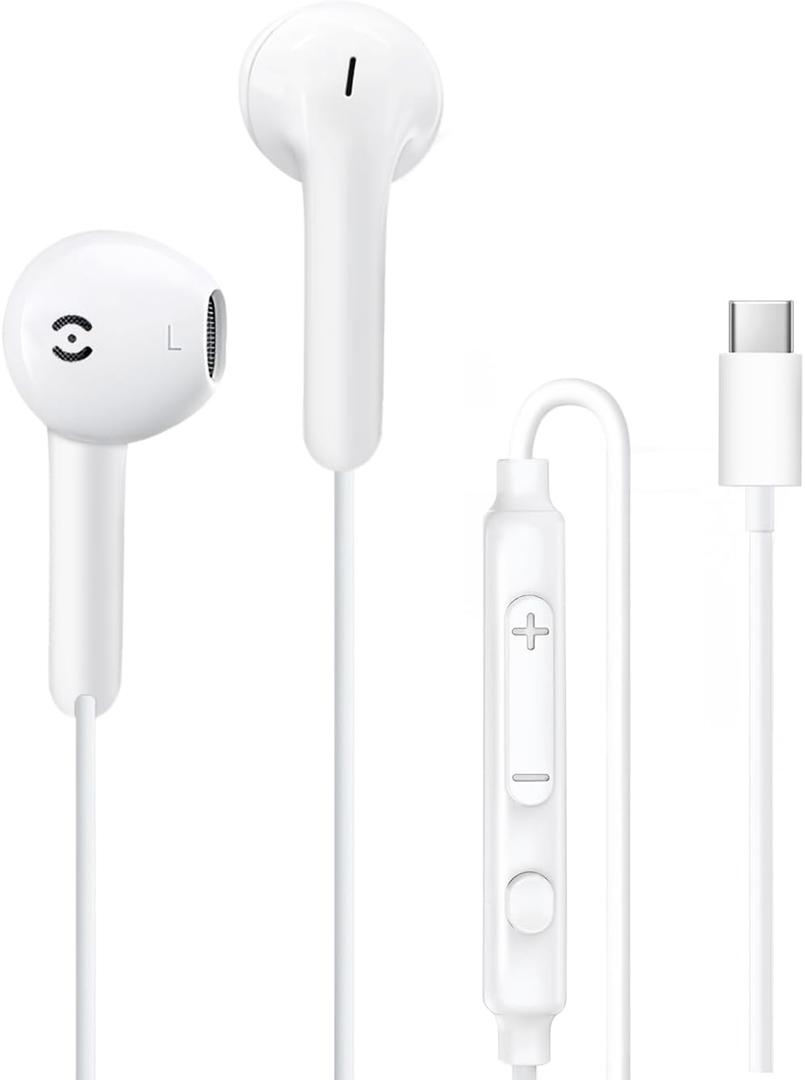 MAS CARNEY USB C Wired Headphones for iPhone 17e 16 15 Pro Max USBC Earbuds Ear Buds Wired Type C Headphones for iPhone 17 16e 16 Plus 16Pro 15 Pro Max 15Plus 17e Earbud Earphones with Mic for Samsung (White)