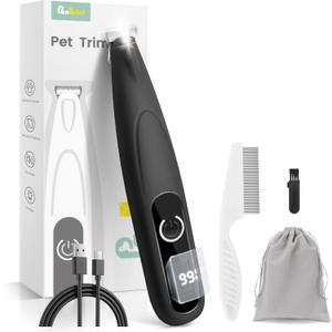 Cat Clippers with LED Display,35dB Ultra-Low Noise Cat Hair Trimmer Shaver, Cordless Dog Paw Trimmer with LED Light,Type-C Rechargeable Cat Dog Clippers for Grooming Paws, Ears, Face, Rump (Black)