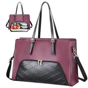 Jetviivid Laptop Tote Bag with Lunch Compartment, 15.6 Inch Work Bag PU Leather Computer Briefcase for Women, Laptop Shoulder Handbag for Business, Office, Work, Purple