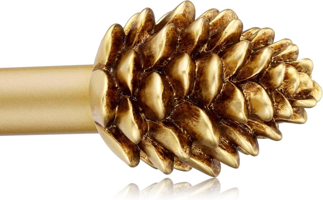 Gold Curtain Rods for Windows 66 to 120 Inches, 1 Inch Diameter Heavy Duty Single Curtain Rod, Adjustable Window Curtain Rod Drapery Rod with Decorative Finials