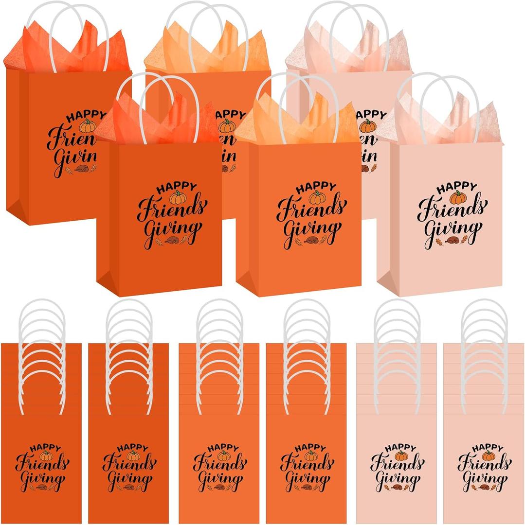 Sweetude 20 Sets Thanksgiving Gift Bags Friendsgiving Party Favor Friendsgiving Treat Bags 3 Styles Happy Thanks Giving Gift Bag with Tissue Paper Thanksgiving Goodie Candy Bag for Friend Guests