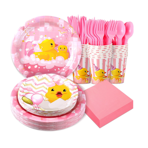 Yoande 194 Pcs Duck Birthday Party Supplies Pink Rubber Duck Tableware Party Decorations Include Plates Napkins Cups Knives Forks Spoons for Kids Girl Boy Gender Reveal Baby Shower for 24 Guests