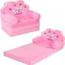 MOONBEEKI Kids Couch Fold Out, Foldable Princess Chair for Toddlers 1-3, Kids Furniture for Playroom, Gift for Birthday Christmas and HalloweenPink