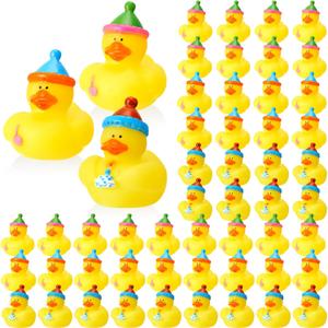 Deekin 24 Pcs Birthday Rubber Ducks Party Rubber Duck 2 Inch Small Rubber Ducks Mini Rubber Duckies Safe Bathtub Bathing Toy Party Favors Birthday Gifts for Baby Shower, Pool, New Year, Christmas