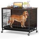 Dog Crate Furniture, 27" Dog Kennel End Table, Wooden Dog Cage with Wheels & Double Doors, Dog Crate Indoor Dog House for Large Medium Dogs, Rustic Brown (30.7"L x 22.8"W x 7.1"H)