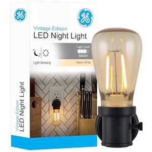 GE Vintage LED Edison Night Light, Plug-in, Dusk to Dawn Sensor, Farmhouse Decor, Mood Lighting, Home Decor, Ambient Lighting, LED Lights for Bedroom, Bathroom, Kitchen, Hallway, Black, 1 Pack, 64346