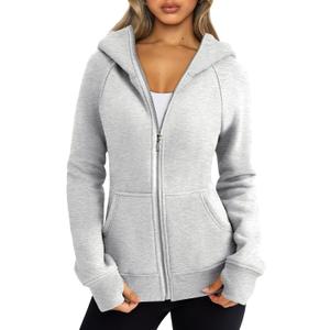 Trendy Queen Women's Full Zip Up Hoodie - Fitted Long Sleeve Sweatshirts for Fall and Winter (X-Large, Grey)