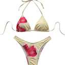 SOLY HUX Floral Print Bikini Sets for Women Halter Triangle High Cut Bathing Suit Two Piece Swimsuit L