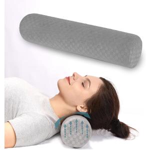 Cervical Neck Roll Foam Pillow, Round Neck Support Pillow for Neck Pain Relief Sleeping, Bolster Pillow for Bed, Ergonomic Pillow for Head, Neck, Back, Legs, and Yoga (Light Grey)