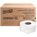 Genuine Joe Jumbo Roll Bath Tissue - 2-Ply White Toilet Paper, 3.3" x 650' per Roll, 12 Count Bulk Pack, Recycled Fiber, Commercial Grade for Dispensers
