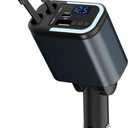 5-in-1 120W 30-Minutes Fast Flash Charging Retractable Car Charger, Wireless Bluetooth FM Transmitter, Type-C+USB-A Car Charger Adapter, Compatible with iPhone 17/16/15/14/13 Pro Max & Android Devices