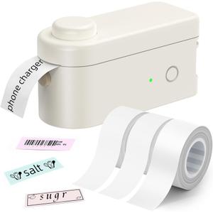 Makeid L1 Label Maker Machine with Tape Includes 3 Rolls - Portable & Rechargeable Label Makers Compatible with 9 12 16mm Tape - Mini Bluetooth Labeler for Organizing Office Home School (White)