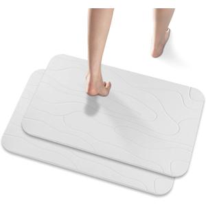 2 Pack Diatomaceous Earth Shower Mat, Stone Bath Mat, Nonslip Super Absorbent Fast-Drying Hard Bath Mat for Bathroom Shower Floor, 23.62 x 15.35 inch, White Pattern