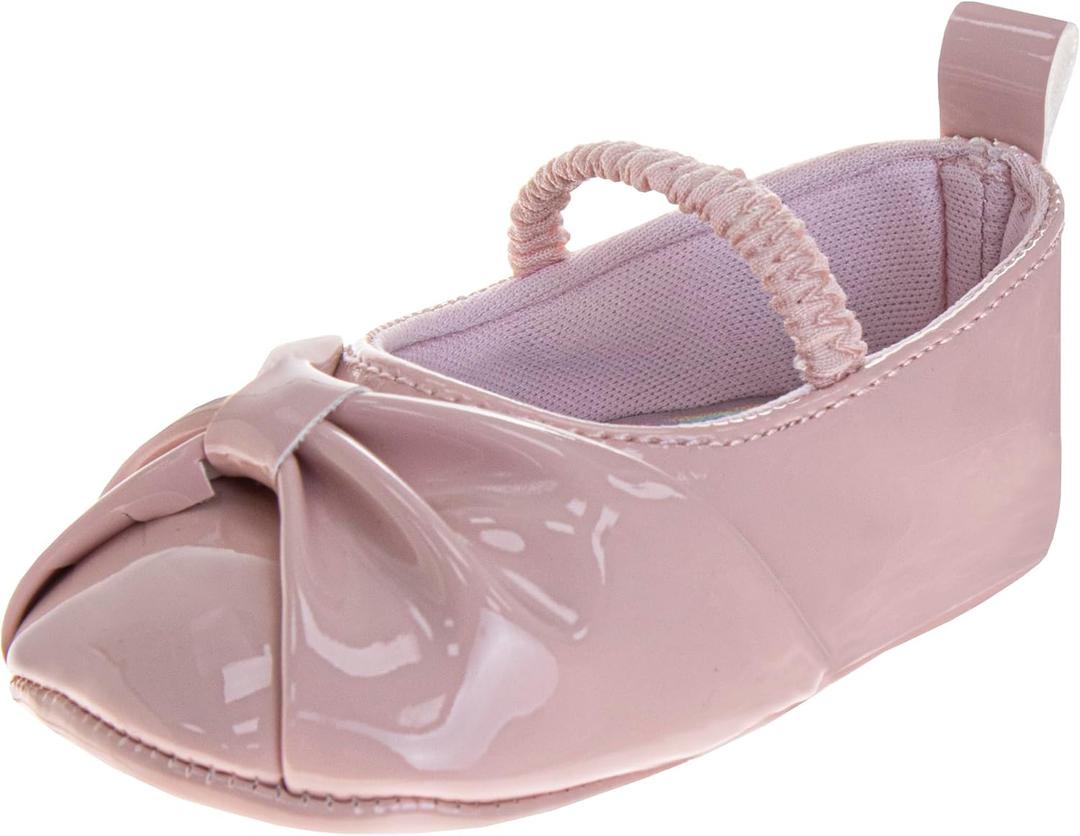 Josmo Baby Girl Dress Shoes Soft Sole Flats Crib Shoes Bowknot & Floral Design for Newborn & First Walker Sandals Size 2-4 Infant (Blush)