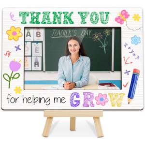 Teacher Picture Frame, Thank You for Helping Me Grow 4x6 Photo Frames, Small Wooden Photo Frame with Easel Stand, Teacher Appreciation Gifts for Table Decor Display -R04