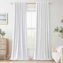 Guken White Linen Blackout Curtains 96 Inch Length 2 Panels Set for Living Room Bedroom Back Tab Thermal Insulated 100% Black Out Linen Drapes Room Darkening Window Curtains 96 Inches Long White
