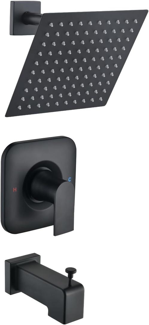 Shower Faucet Compatible with Moen Trim Kit, 8" High Pressure Rain Showerhead, Shower Handle& Tub Spout, (Valve& Catridge Not Inclued), Matte Black