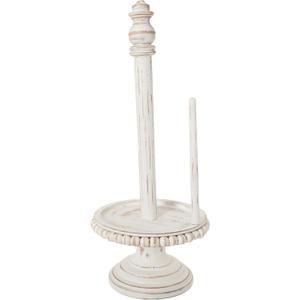 Mud Pie Farmhouse White-Washed Beaded Wood Pedestal Paper Towel Holder, Grey