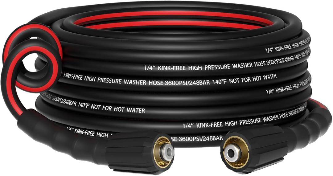 Flexible 1/4" Pressure Washer Hose 25FT,3600PSI Kink Resistant Power Washer Replacement Hose with Leak-Free M22-14mm,Used for Extension