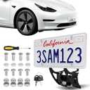 2025 Upgraded Original No Drill Front License Plate Mount Holder for 2020-2025 Tesla Model Y 2017-2023 Model 3,Aluminium Lockable Anti-Theft Front License Plate Frame for Tesla Model Y/3,No Adhesives