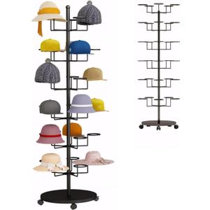 Standing Hat Rack Stand, Cowboy Hat Rack with 30 Hooks, 6 Tier Metal Hat Organizer Rack, Floor Hat Display Rack for Home Store Vendors(Black,6 Tier)