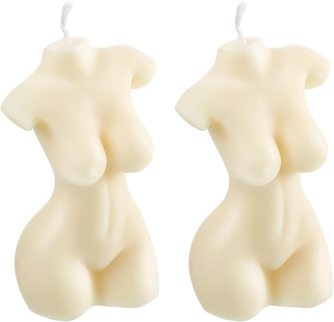 2 Pieces Female Body Shaped Soy Candle Woman Bust Candle Home Decoration for Christmas Bedroom Bathroom Aesthetic Decoration(White)