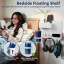 Metal Floating Bedside Shelf, with Cup Holder, No Drill, White, 11.81" x 8.66" x 2.68"