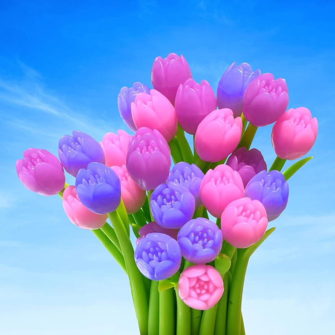 Color Changing Flower Pens - Pack of 30 Ballpoint Pens Creative Gel Ink Rollerball Pen for School Home Office Stationery Store Kids Girls Gift, Black 0.38mm (Tulip)