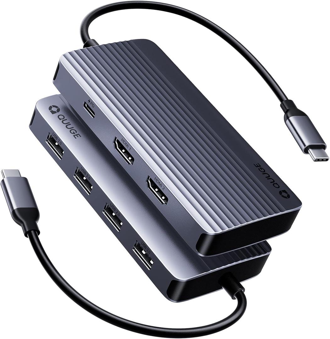 QUUGE Docking Station Dual Monitor 2 HDMI, 7 in 1 USB C Hub with Dual HDMI 4K, PD Charging, 5Gbps USB 3.0, 3 USB2.0, USB C Docking Station for Dell XPS/HP/Lenovo/Surface/Yoga etc